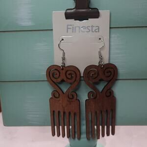 Finesta Wooden Hair Pick Dangle Earrings